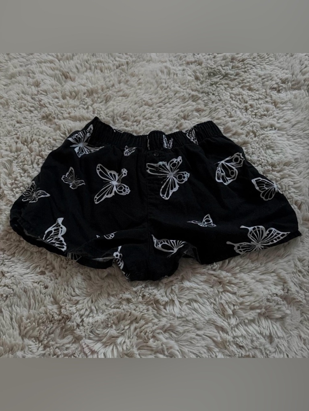 black and white butterfly shorts